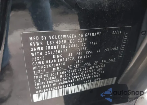 2014 Volkswagen Tiguan Sel z USA, uszkodzony, nr VIN WVGBV3AX0EW601416